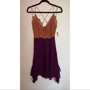 Free People Purple/Copper Combo Lace Mini Dress